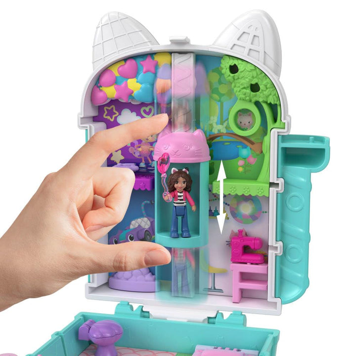 Polly Pocket x Gabby's Dollhouse Playset - 15-Piece Interactive Compact with Doll & Kitty Friends