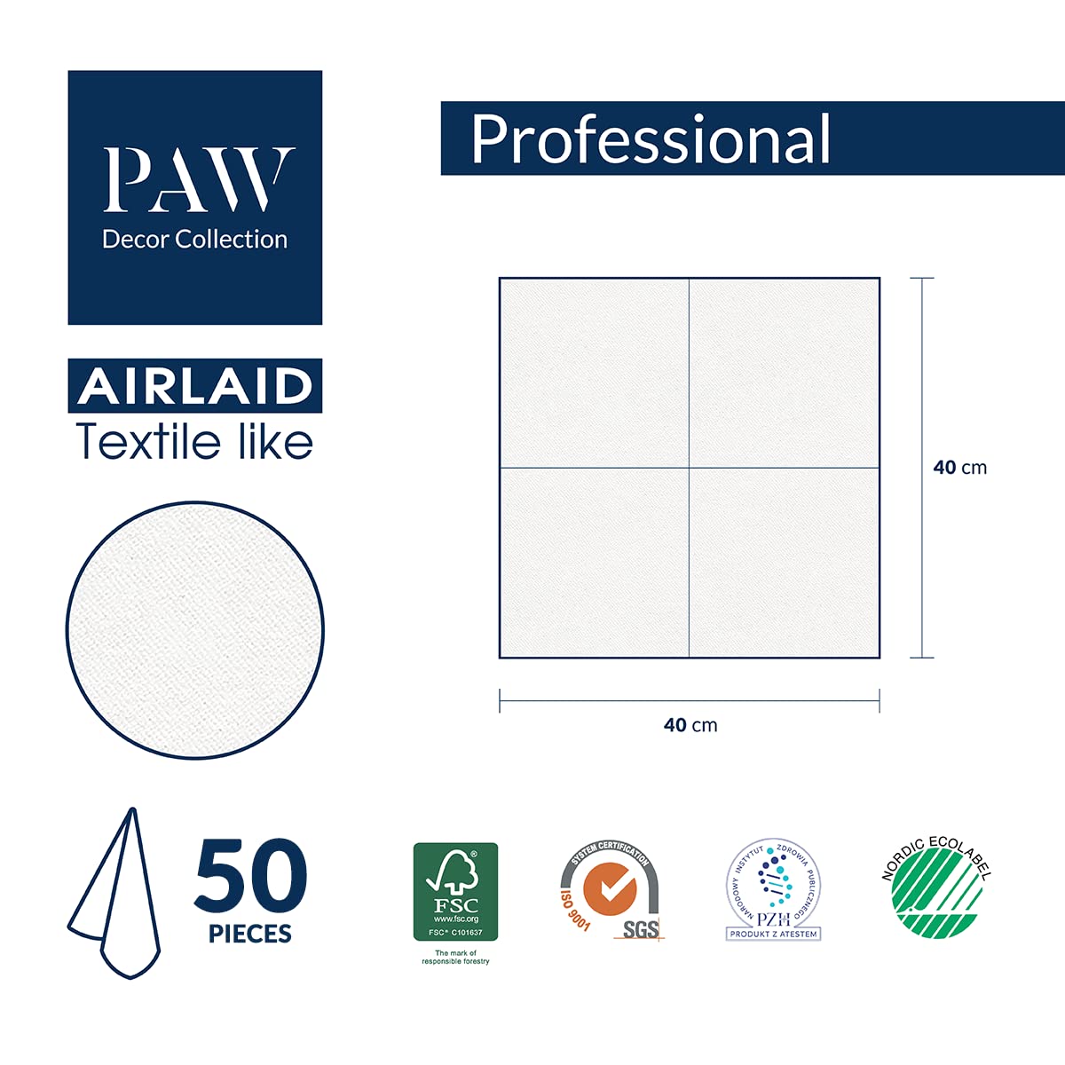 PAW Cloth-Like Airlaid Napkins 40 x 40 cm | 50 Pieces | Willow Branch 13