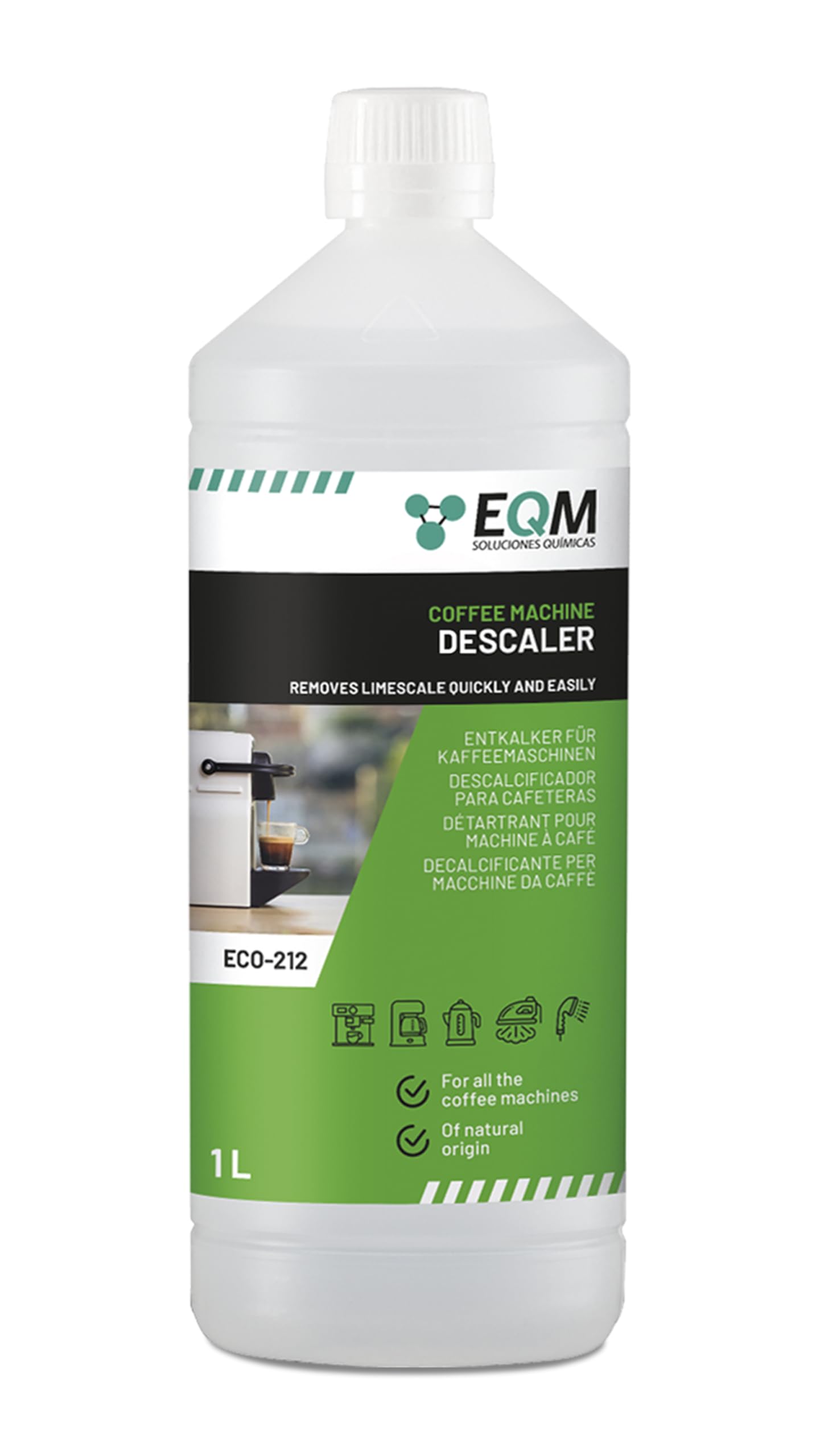EQM SOLUCIONES QUIMICAS ECO-212 Coffee Machine Descaler - 1L | 100% Natural Origin | Liquid 1