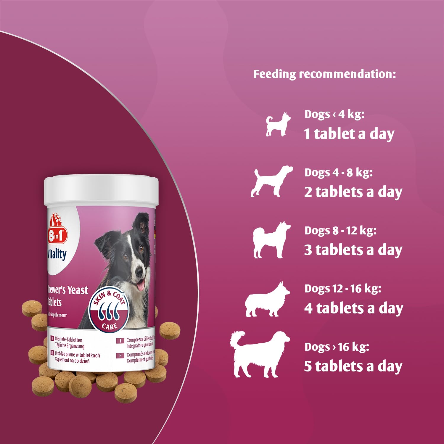 8in1 Brewer's Yeast Dog Supplement for Skin & Coat Care | 260 Tablets | B-Vitamins & Omega-3 4