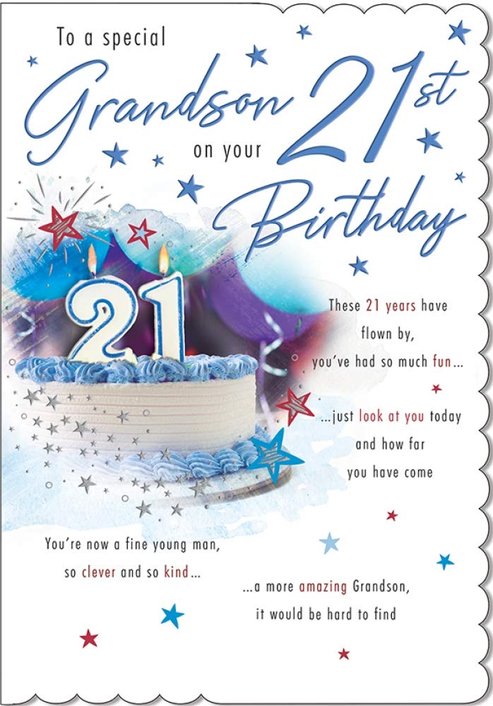 Piccadilly Greetings Traditional Age 21 Grandson Birthday Card | 9 x 6 Inches 1