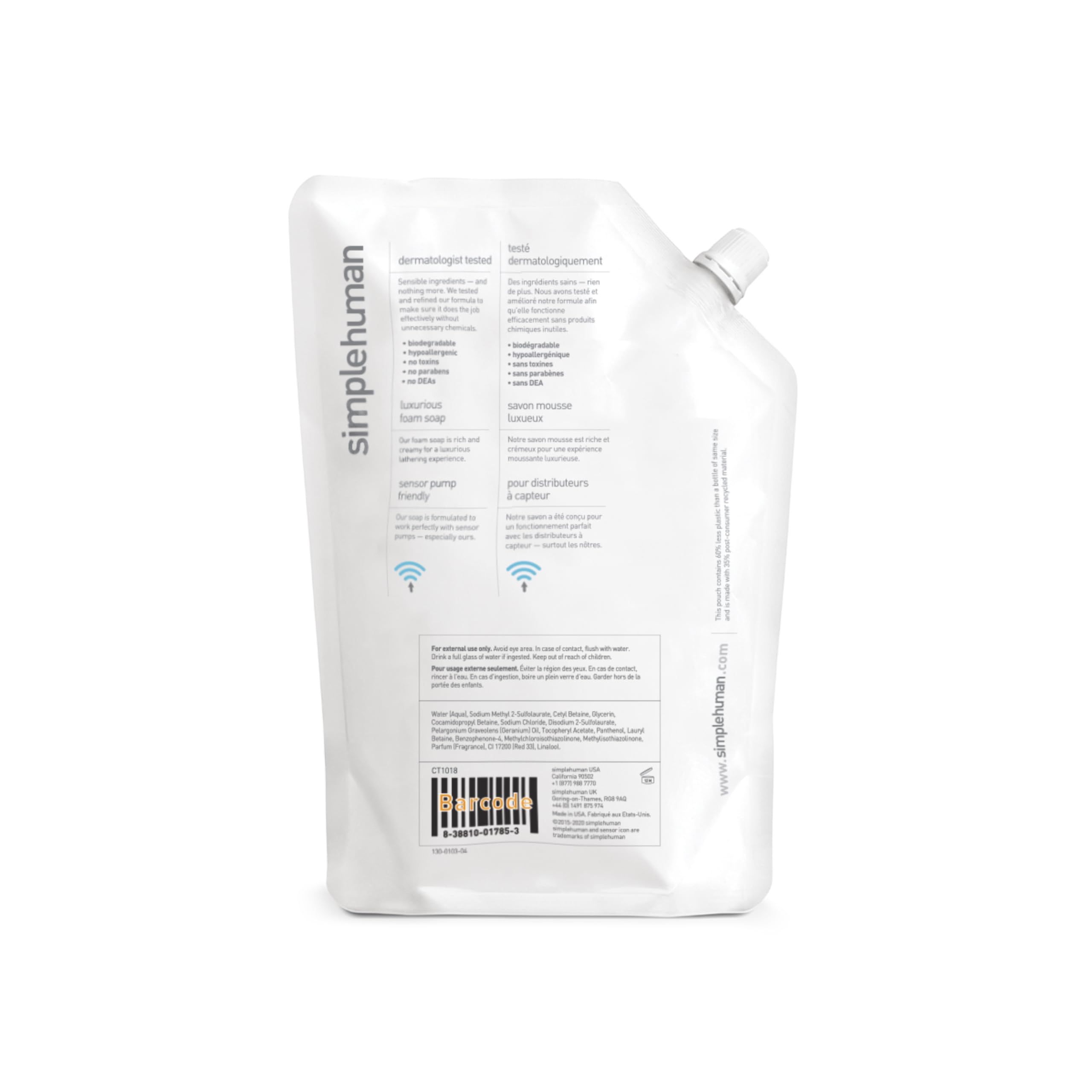simplehuman CT1018 Geranium Hand Wash Liquid Soap - 1L Moisturising Vegan Formula