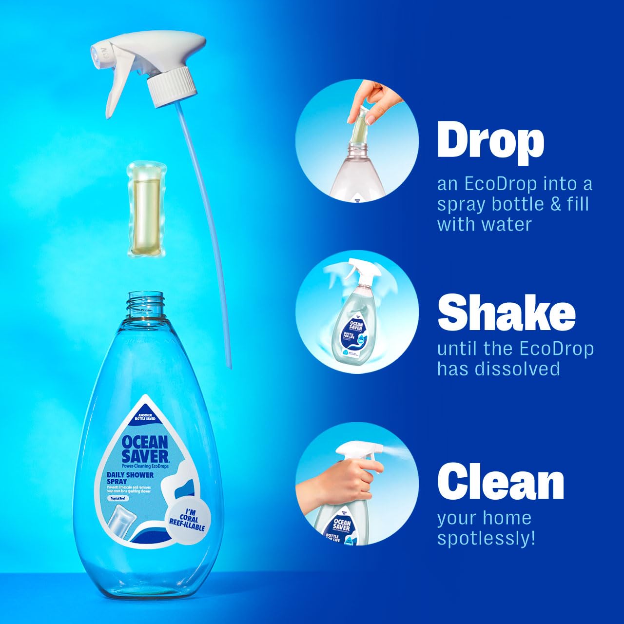 OceanSaver Daily Shower Cleaner EcoDrops - Pack of 6 | Prevents Limescale | Citrus Scent 4