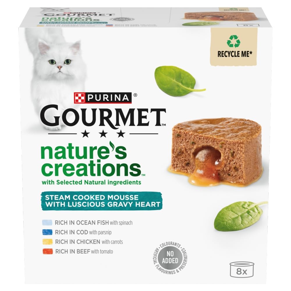 Gourmet Nature's Creations Mousse with Gravy Heart - Rich in Chicken, Beef, Fish | Adult Cat Food