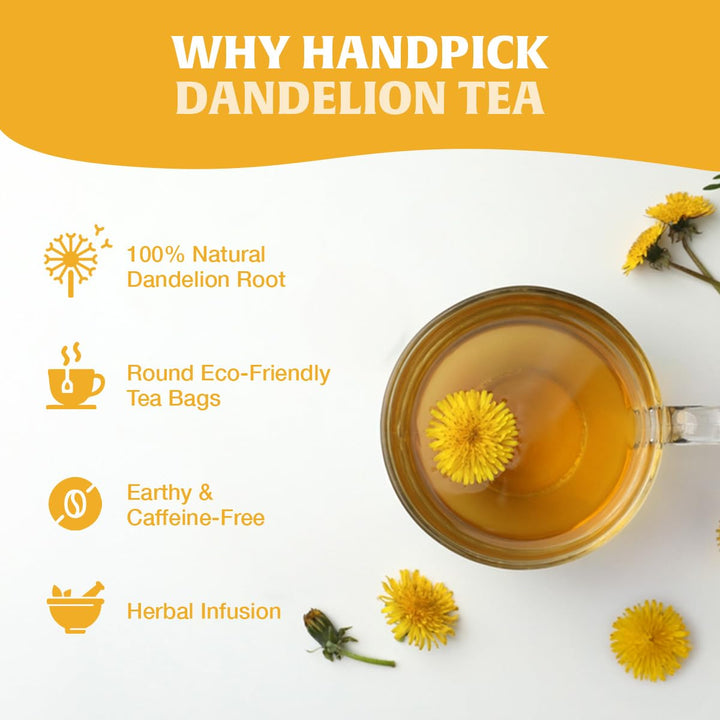 HANDPICK Dandelion Root & Leaf Tea Bags (100 Herbal Tea Bags) Caffeine-Free