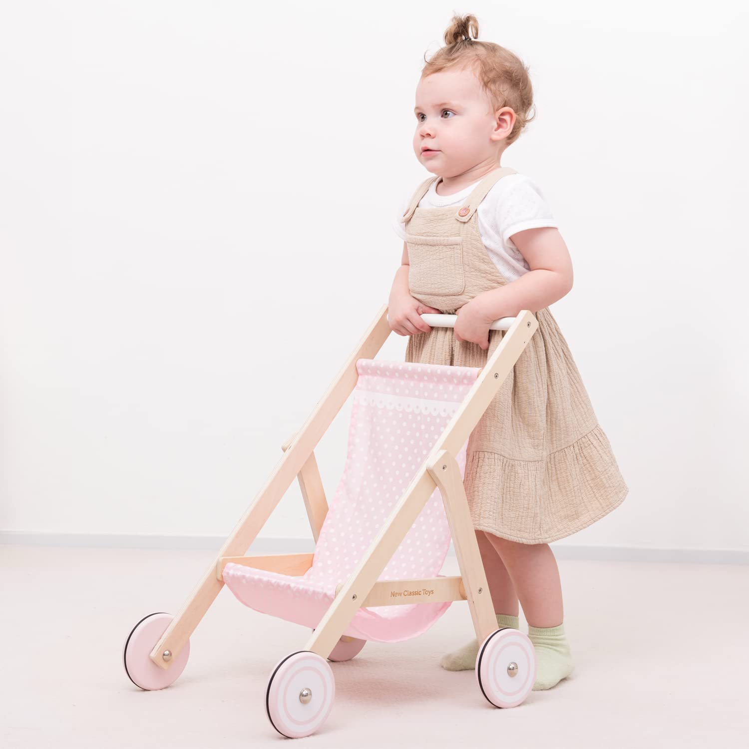 New Classic Toys Wooden Doll Stroller for Children 36 Months and Up - Pink/Natural 15