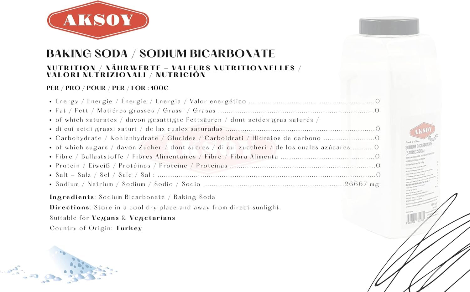 AKSOY Pure Bicarbonate of Soda - 1KG Food Grade Sodium Bicarbonate Powder | Aluminum-Free 2