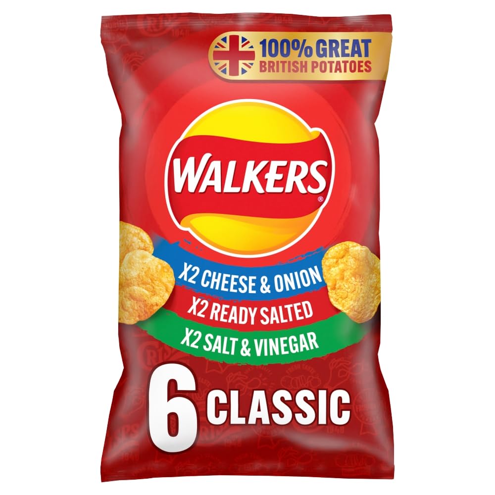 Walkers Classic Variety Multipack Crisps 6x25g - Ready Salted, Cheese & Onion, Salt & Vinegar 8