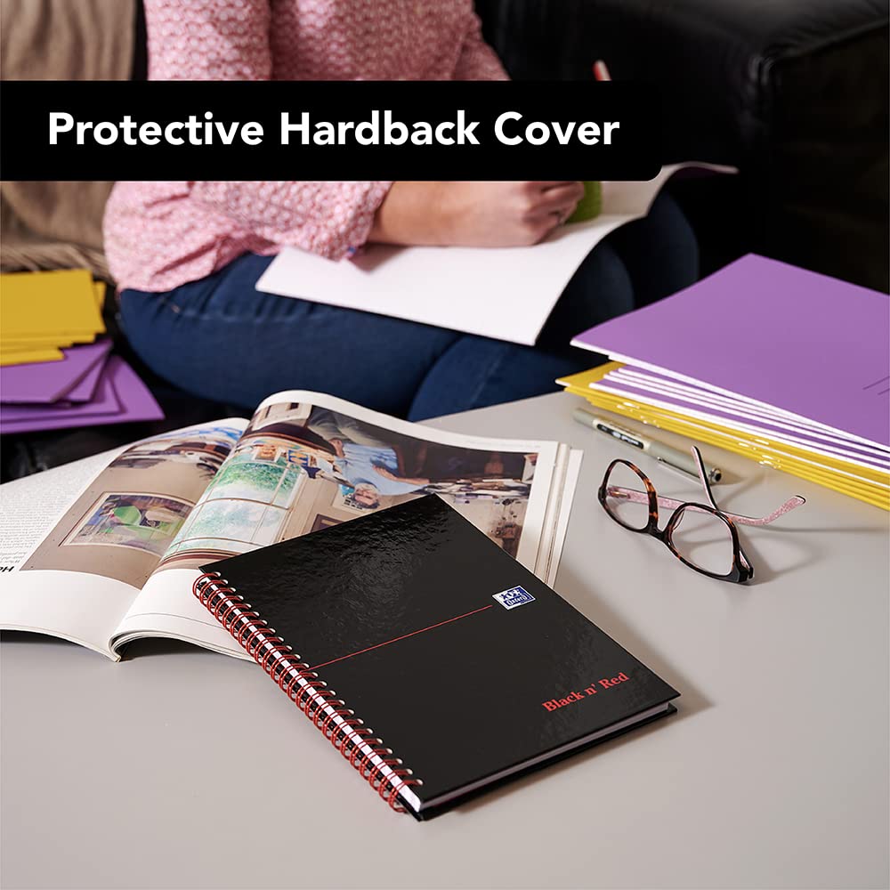 Oxford Black n' Red A5 Glossy Hardback Wirebound Notebook, Ruled with A-Z Index, 140 Page, 1 Notebook 5