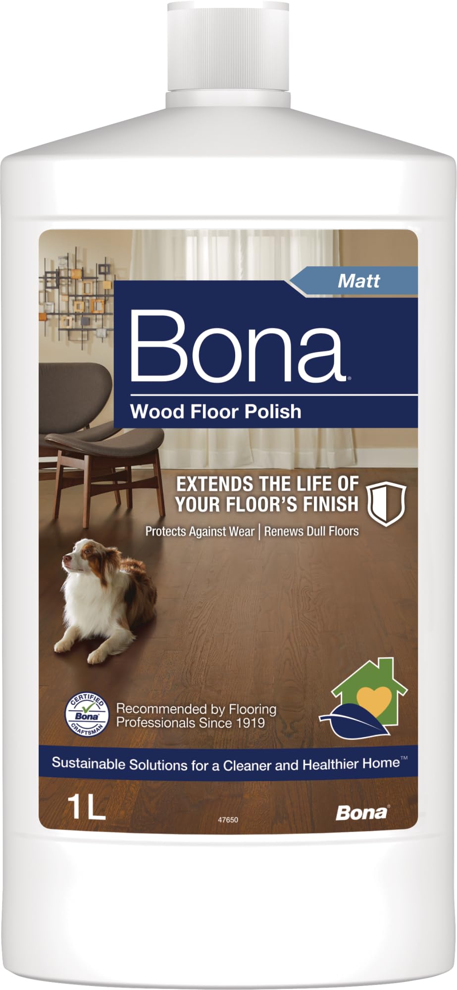 Bona Wood Floor Matt Polish - Protects Sealed Wood Floors | 1 Litre | Dries in 2 Hours