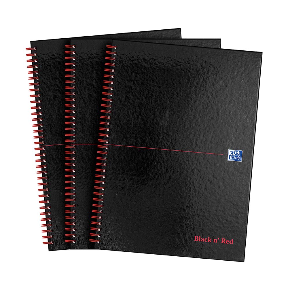 Black n' Red A4 Wirebound Notebook - Premium Optik Paper, Hardcover, 140 Ruled Pages | 3 Pack 1