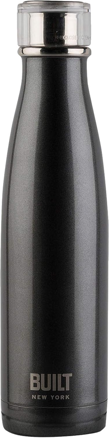 Built Perfect Seal Double-Walled Insulated Stainless Steel Water Bottle, 480 ml, Charcoal