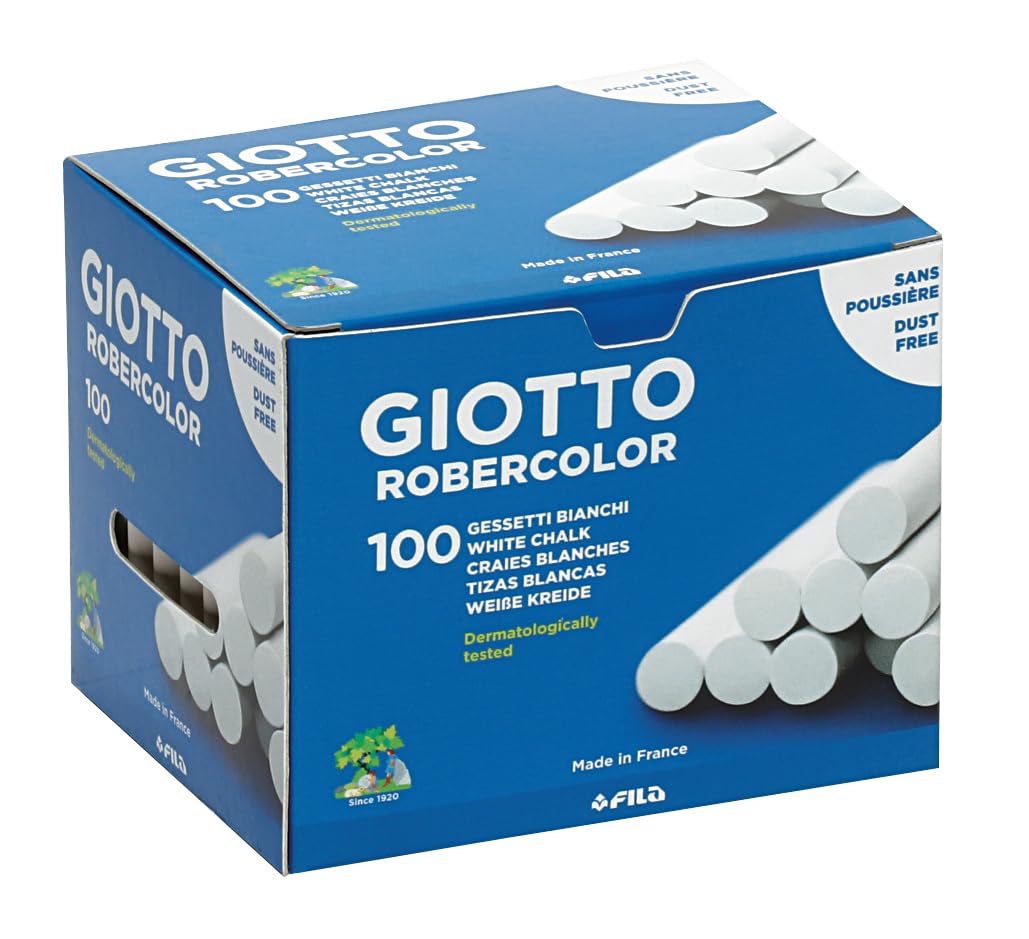 GIOTTO Robercolor White Chalk - Dust-Free, Smooth Glide | 100 Sticks