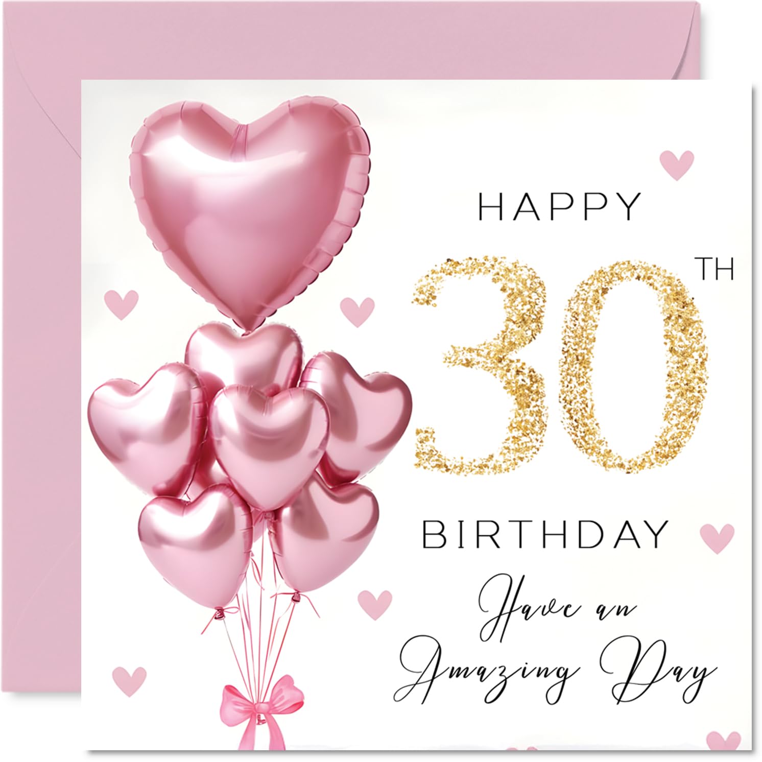 Stuff4 30th Birthday Card for Women - Pink Glitter Balloons Design | 145mm Square | Blank Inside