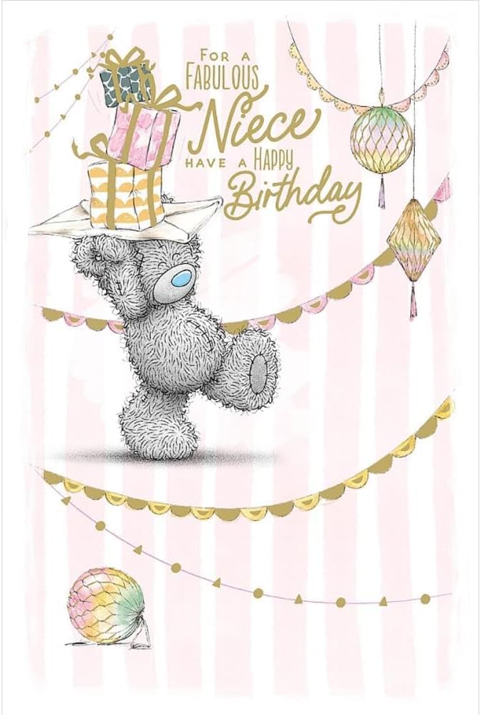 Me To You Bear Birthday Card for Niece - Tatty Teddy Balancing Gifts | 6 x 9 in