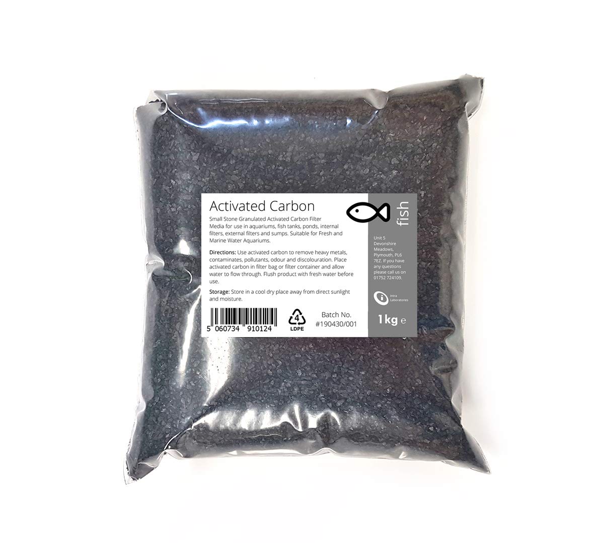 Intralabs Activated Carbon Filter Media - 1kg Ultra Porous Small Stone Granules for Freshwater & Marine Aquariums