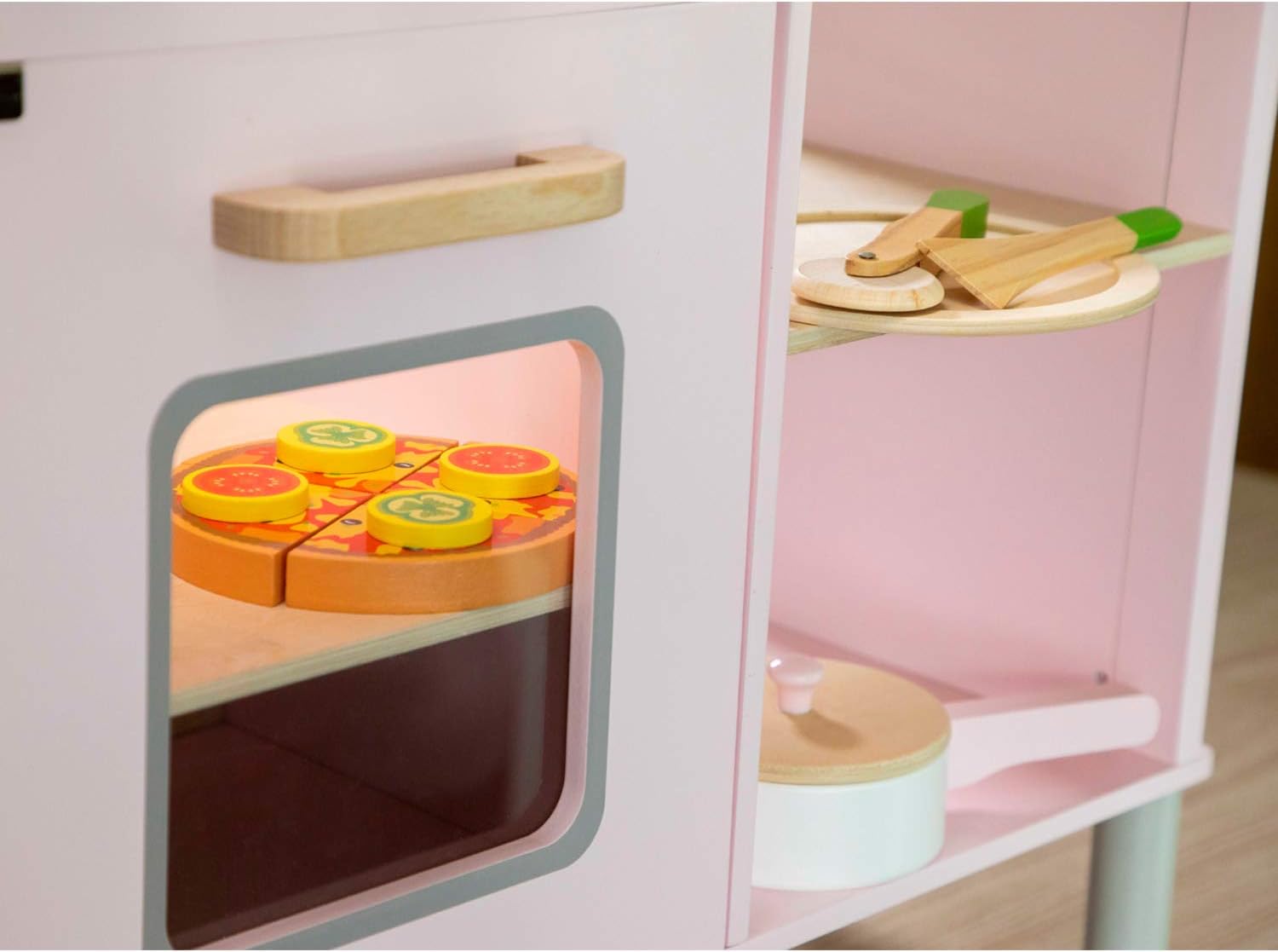 New Classic Toys 10587 Wooden Pretend Play Pizza Set - Educational Cutting & Cooking Toy for Toddlers 2+ 2