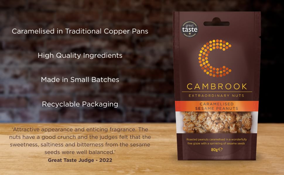 Cambrook Caramelised Sesame Peanuts - Roasted & Glazed | 80g Bag