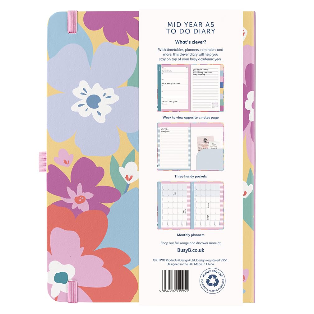 Busy B A5 Mid-Year Academic Planner - Aug '26 to Aug '27 | Floral Design | Elastic Closure 4
