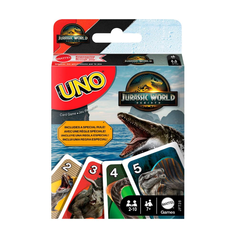 Mattel Games UNO Jurassic World Rebirth Card Game | Ages 7+ | 2-10 Players
