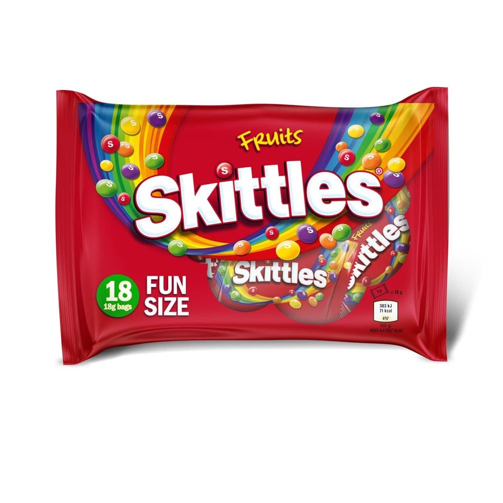 Skittles Fruit Funsize Chewy Sweets Party Pack - 18 Bags | 324g Total | Vegan Friendly