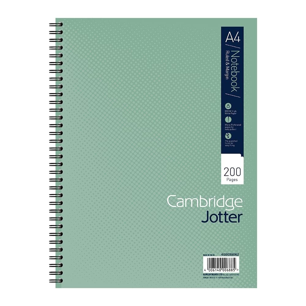 SUMMIT Cambridge Jotter A4 Wirebound Notebook - 200 Pages, 8mm Lined with Margin, 4-Hole Punched