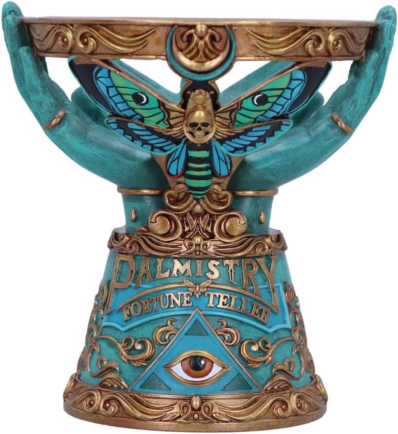 Nemesis Now Teller Crystal Ball Holder - Blue, 15cm, Palmistry-Inspired Resin Stand with Eye of Providence Design