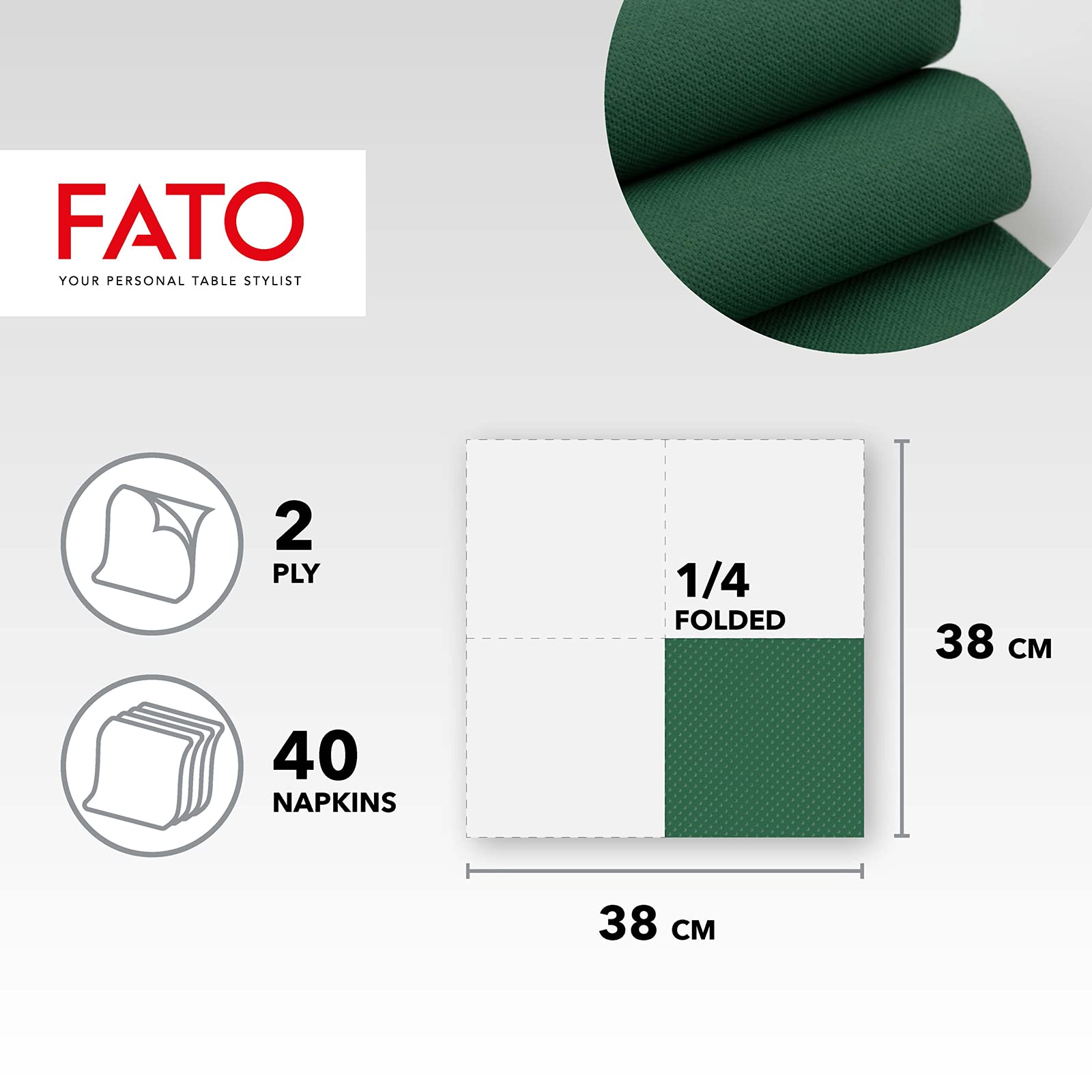 Fato Forest Green 38x38 cm 2-Ply Disposable Paper Napkins, Pack of 40, FSC Certified 11