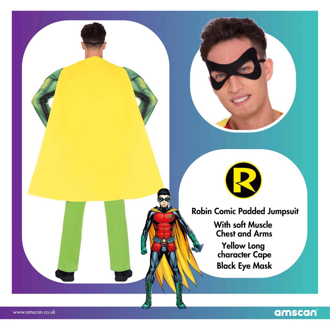 amscan Robin Costume - Adult Superhero Fancy Dress 4