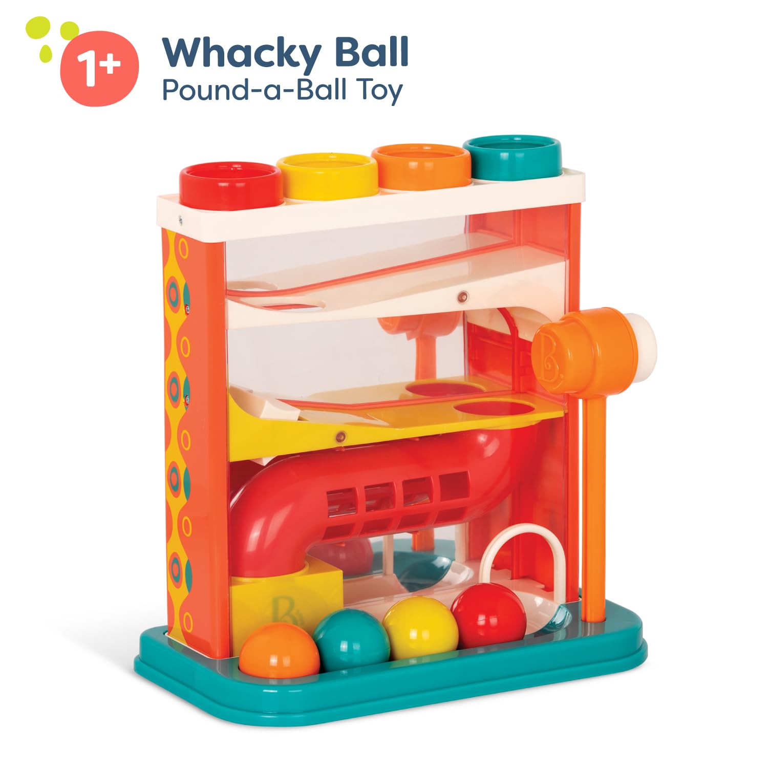 B. toys Whacky Ball - Pounding Toy with 4 Colorful Balls & Hammer for Toddlers 3