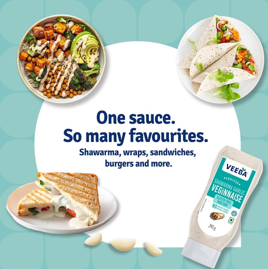 Veeba Shawarma Garlic Veginnaise Eggless Mayonnaise - 300g Pack | Vegetarian | Rich Garlic Flavor 4