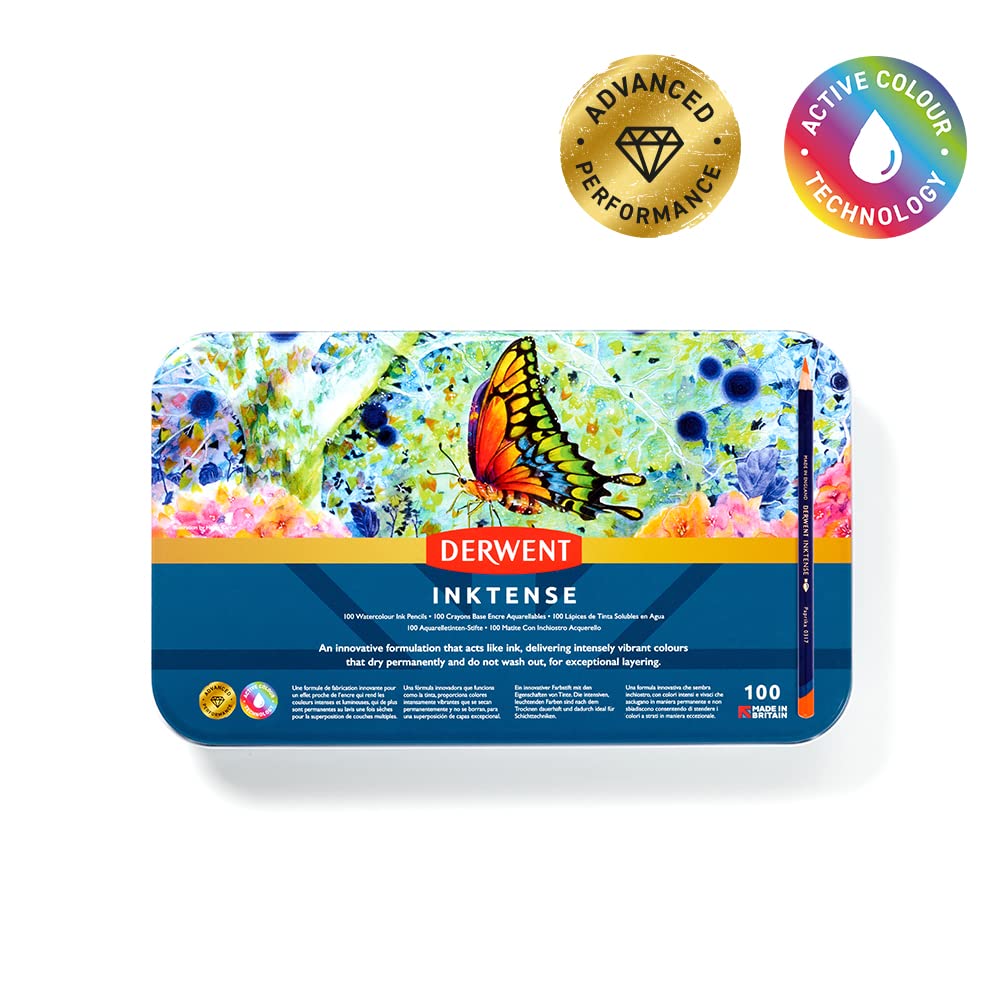 Derwent Inktense Pencils Art Set - 100 Permanent Watercolour Pencils in Tin | 4mm Core 3