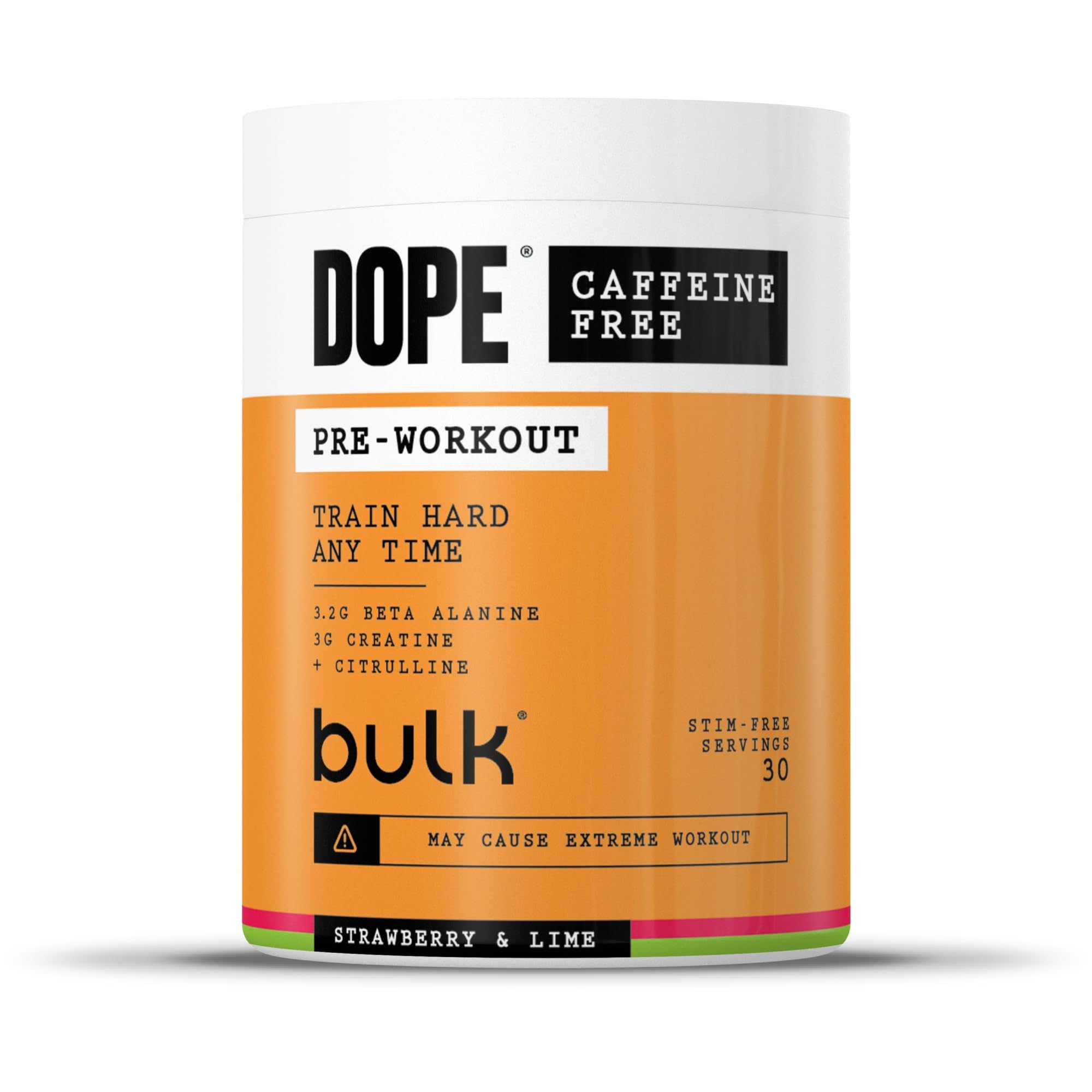 Bulk Dope Caffeine Free Pre-Workout Powder - Strawberry Lime | 510g | 30 Servings 1