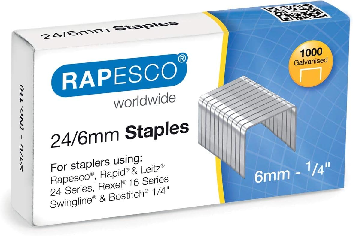 Rapesco S24607Z3 24/6 mm Galvanised Staples, Box of 1,000 1