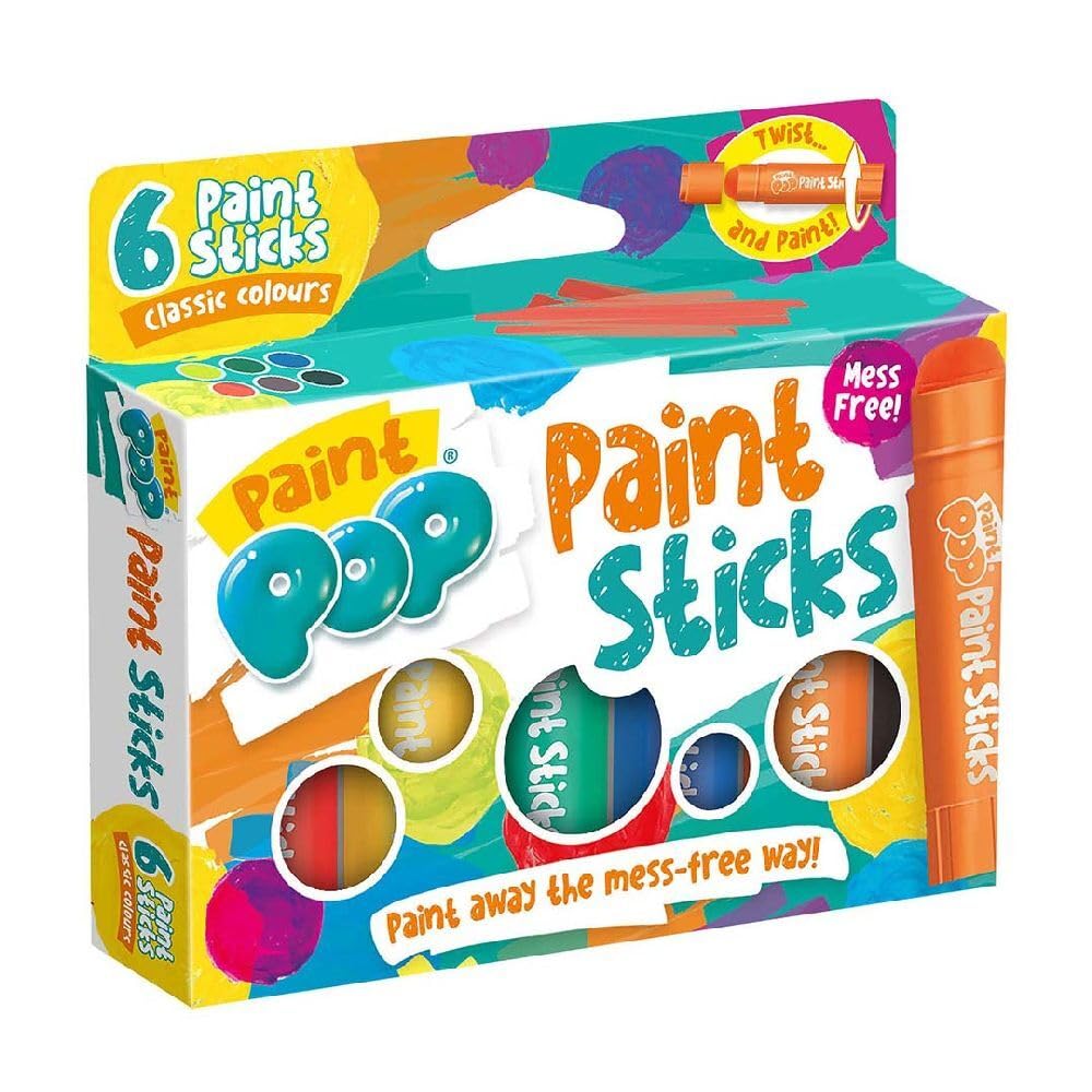 Paint Pop Paint Sticks for Kids - 6 Pack Classic Assorted Colours | Twist & Paint | Fast Drying