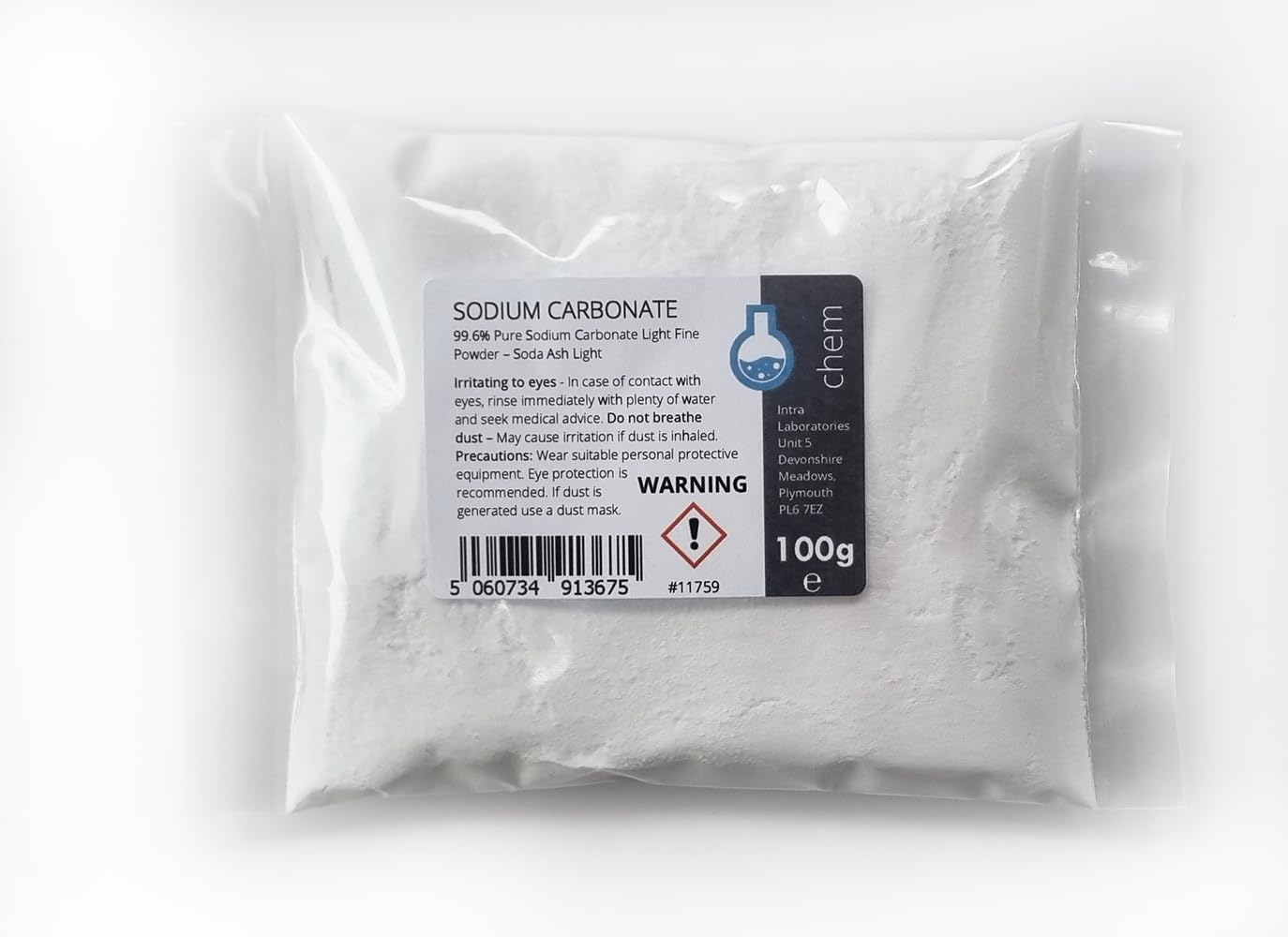 Intralabs Sodium Carbonate Light Fine Powder - Natural Cleaning Grade, Antibacterial, Degreaser | 100g