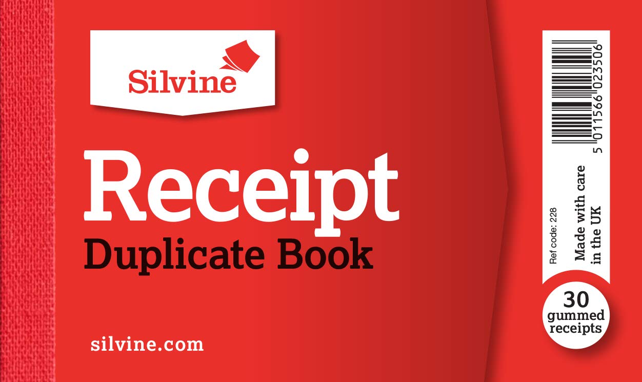 Silvine Duplicate Cash Receipt Book - 30 Receipts per Book, Gummed, Red Cover | Model 228-P
