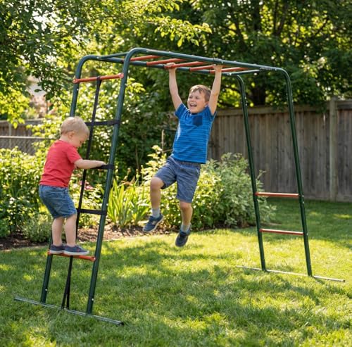 Plum Metal Monkey Bars Climbing Frame with Cargo Net | Forest Green | Ages 3+