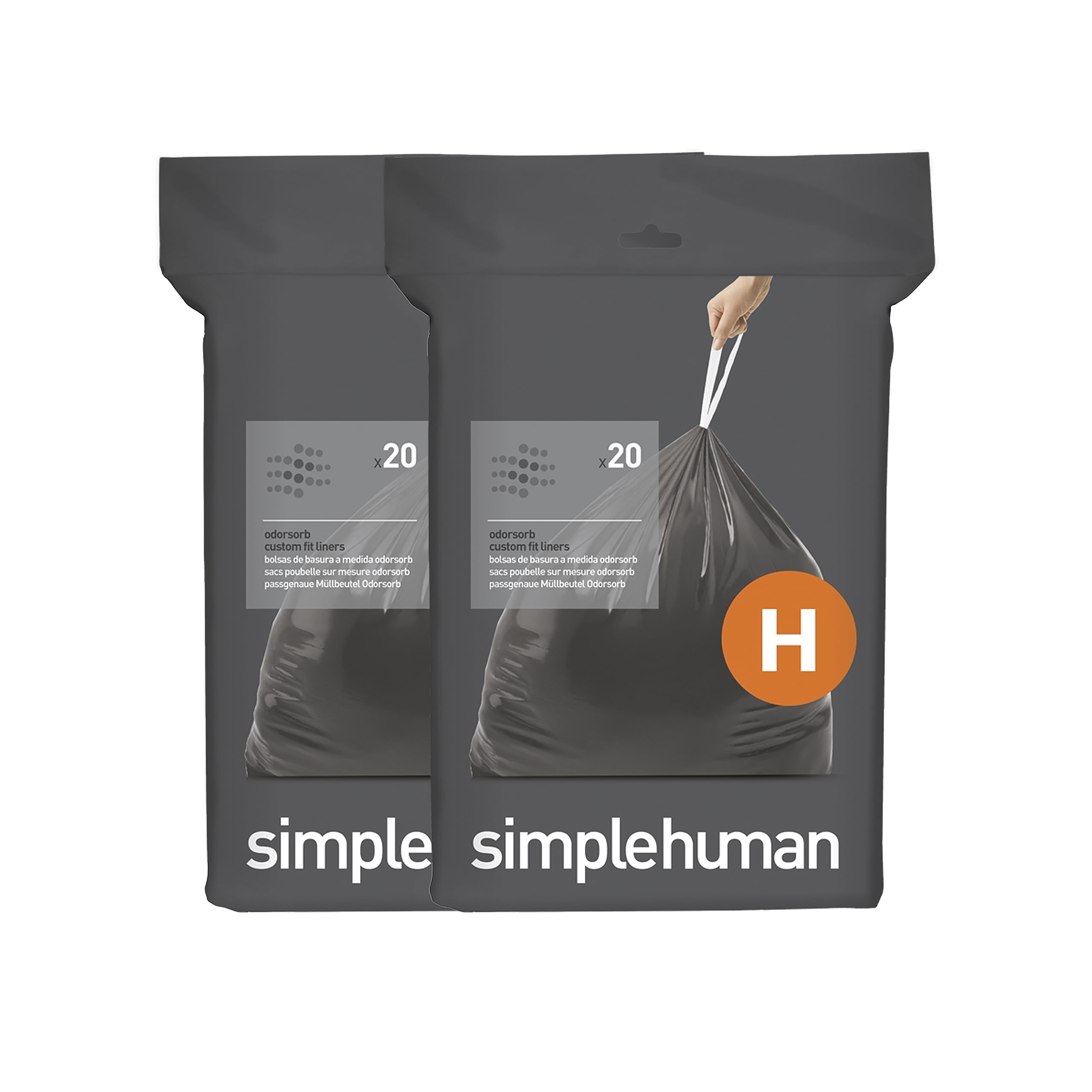 simplehuman Code H Odorsorb Bin Liners - 40 Count, 30L Capacity, 50% Recycled Plastic 1