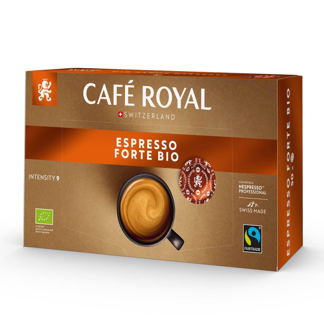 Café Royal Espresso Forte Bio - Organic Espresso with Hazelnut Note | 50 Count Compatible Nespresso Professional Pods