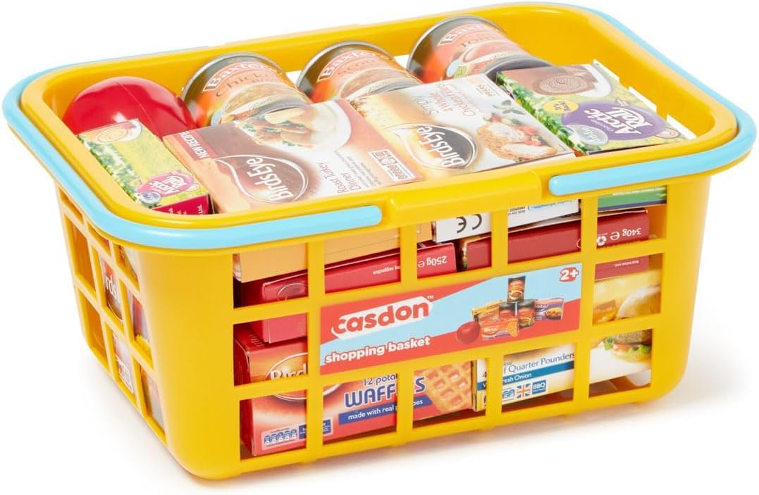 Casdon Colourful Toy Shopping Basket for Children Aged 2+ | 20 Piece Set | Yellow Plastic 1