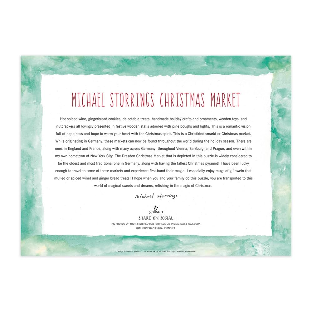 Galison Michael Storrings Christmas Market in Dresden 1000 Piece Jigsaw Puzzle | 20" x 27" 3