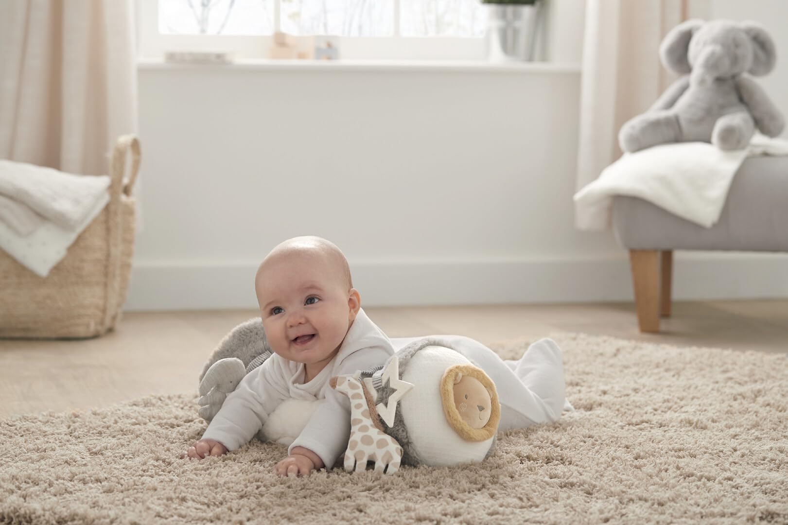 Mamas & Papas Tummy Time Roll - Supportive Soft Baby Pillow with Rattle for Early Development 5
