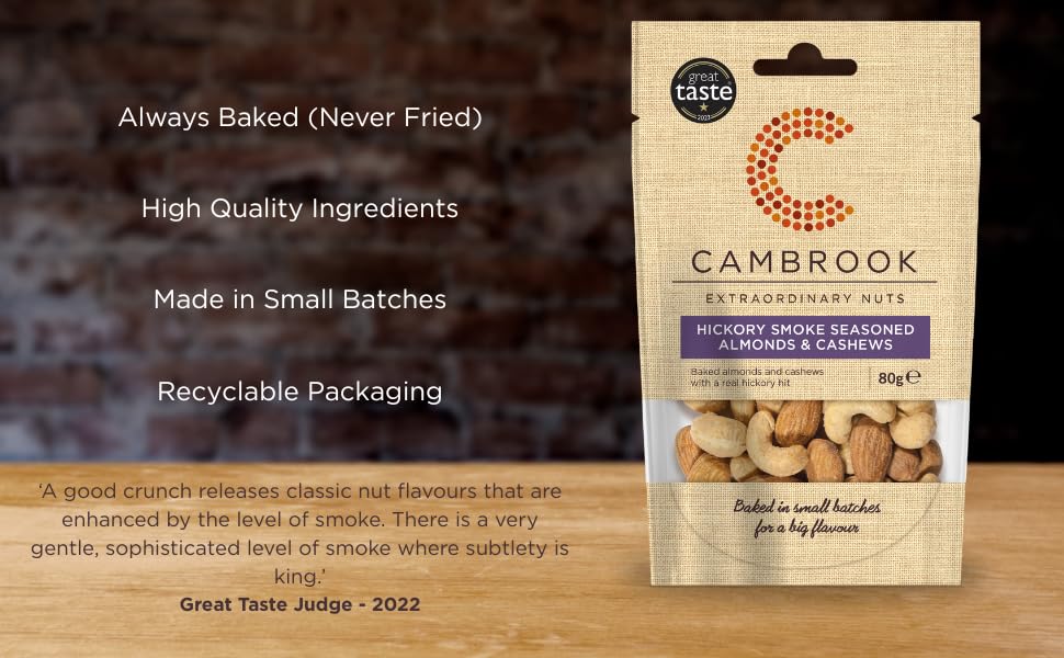 Cambrook - Hickory Smoke Seasoned Almonds & Cashews | Baked Not Fried | 80g 2