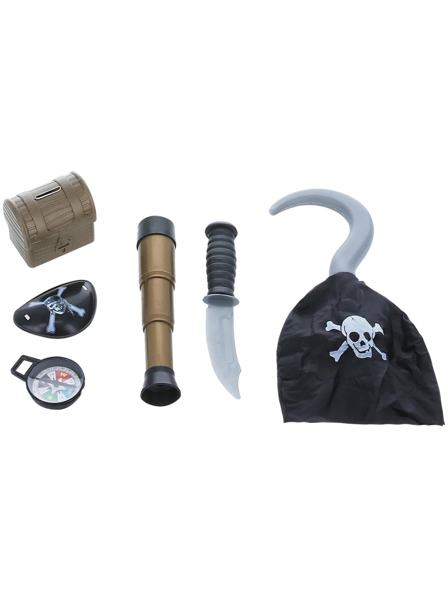 Smiffys Pirate Costume Outfit with Compass Hook Eyepatch Telescope & Chest | One Size