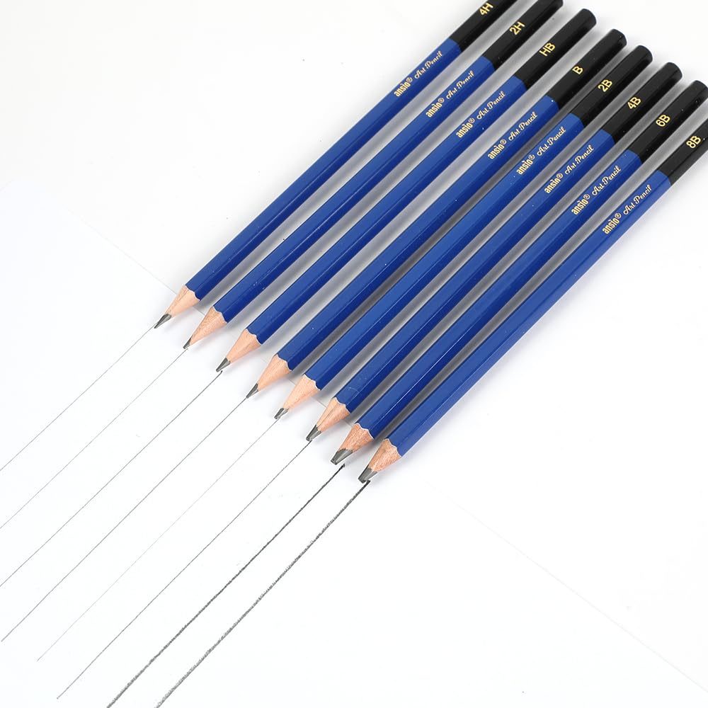 ANSIO Drawing Pencils Set of 8 - 2H, 4H, HB, B, 2B, 4B, 6B, 8B Graphite Sketching Pencils | Wood Material 3