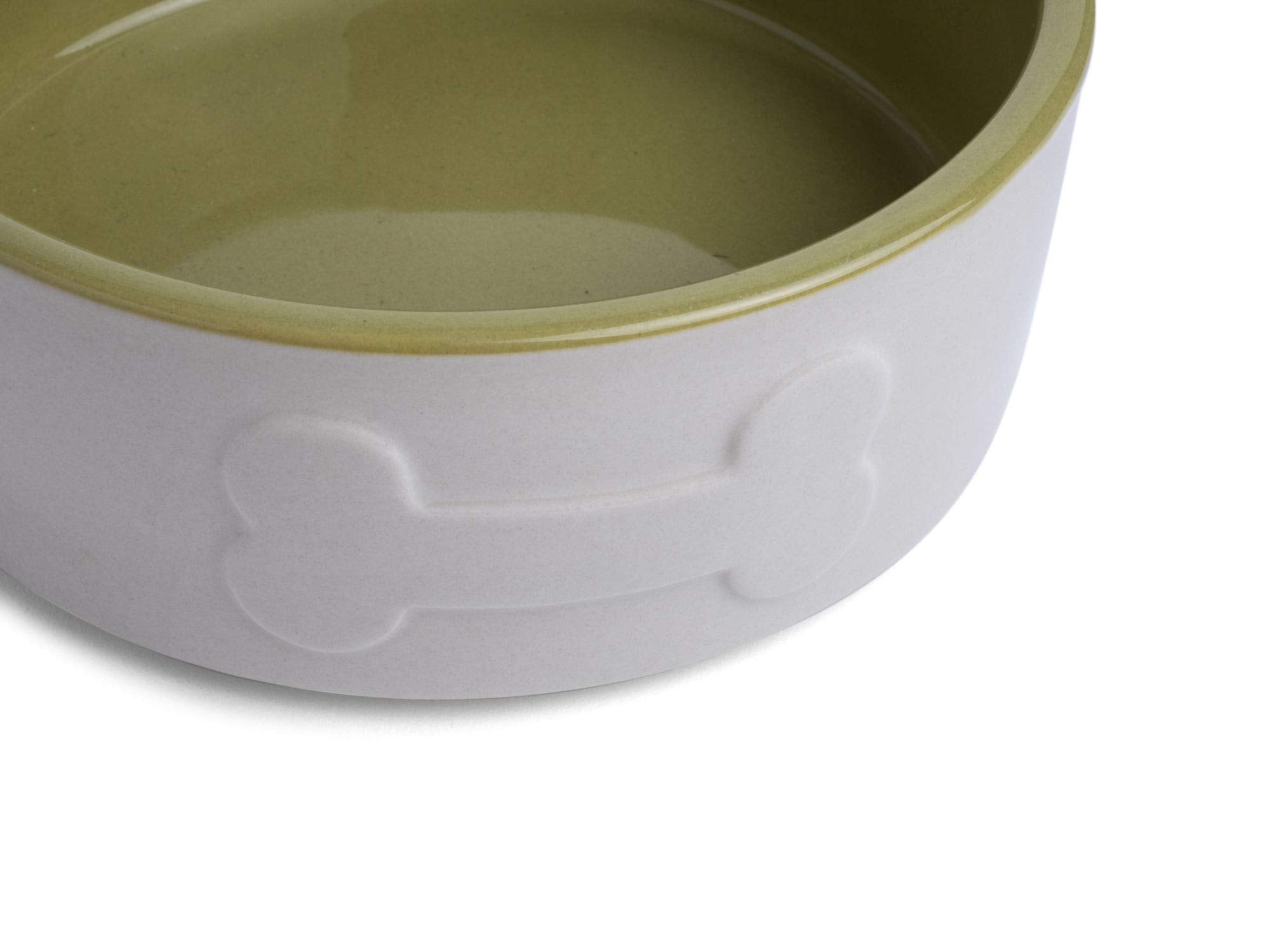Petface Ceramic Bone Dog Bowl - 15 cm, Cream/Green | Durable | Pet Safe 3