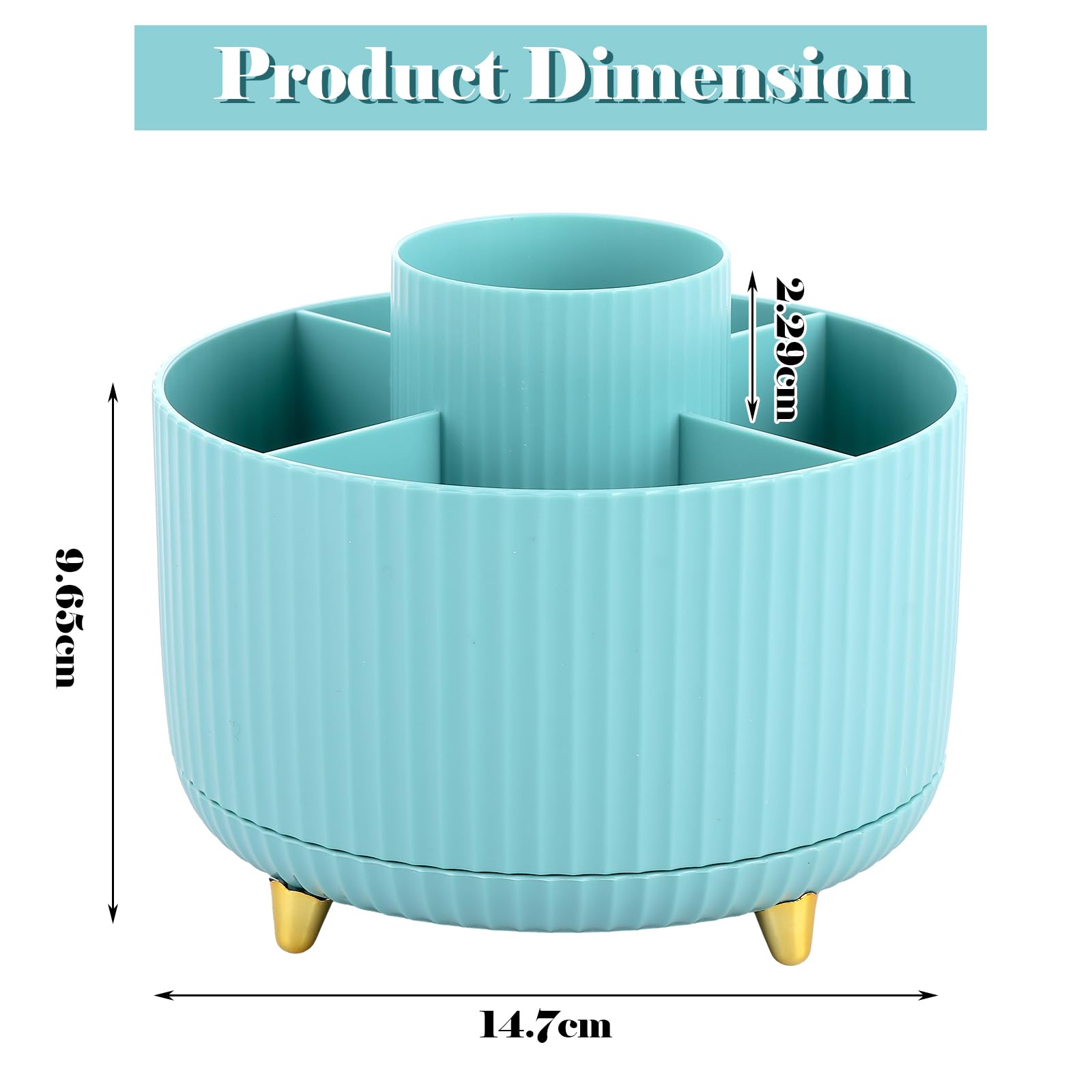 Lychico Desk Organiser - 360° Rotating Pencil Cup with 5 Compartments | Blue Plastic