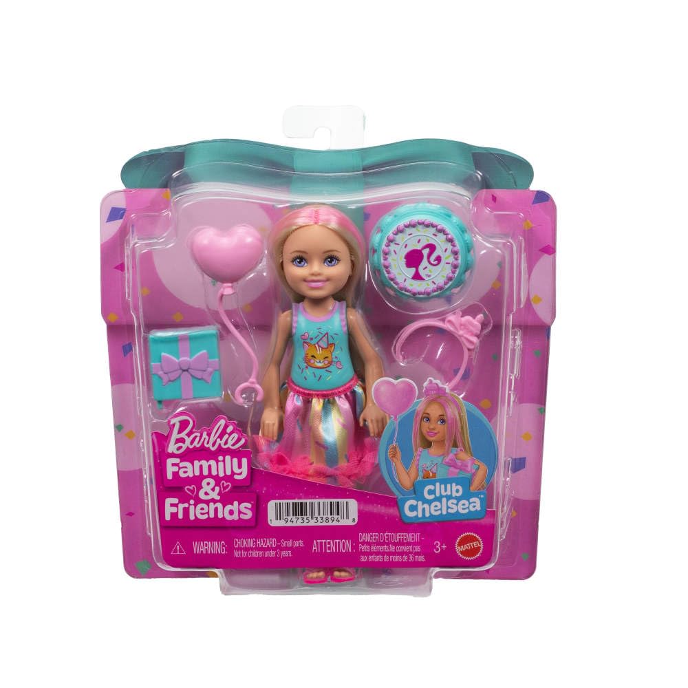 Barbie Club Chelsea 6-Inch Birthday Doll with Pink Streaks, Kitten Top & 4 Accessories | Ages 3+ 1