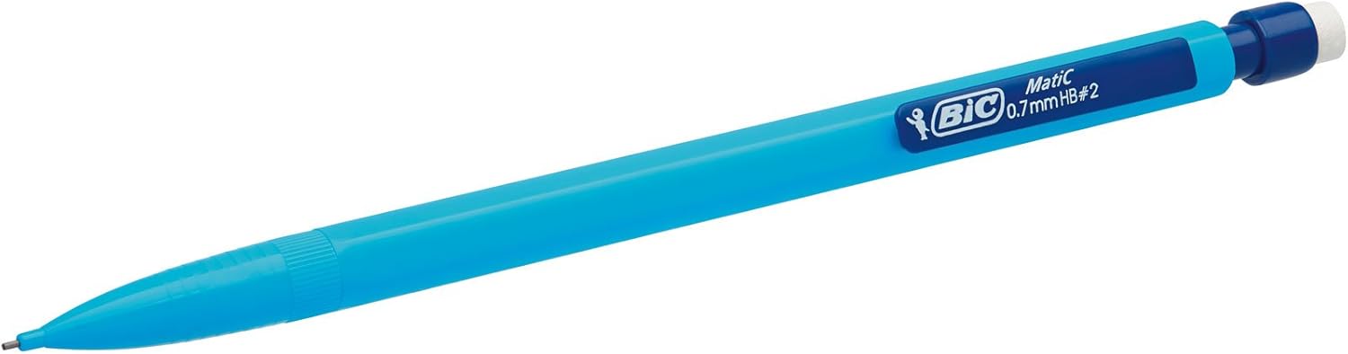 BIC Matic HB Mechanical Pencils and Eraser, Assorted Barrel Colours with Fine Point (0.7mm), Pack of 5 3